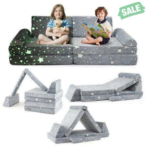 8 Pieces Modular Kids Play Couch Glow in the Dark Toddler Sectional Sofa-Gray