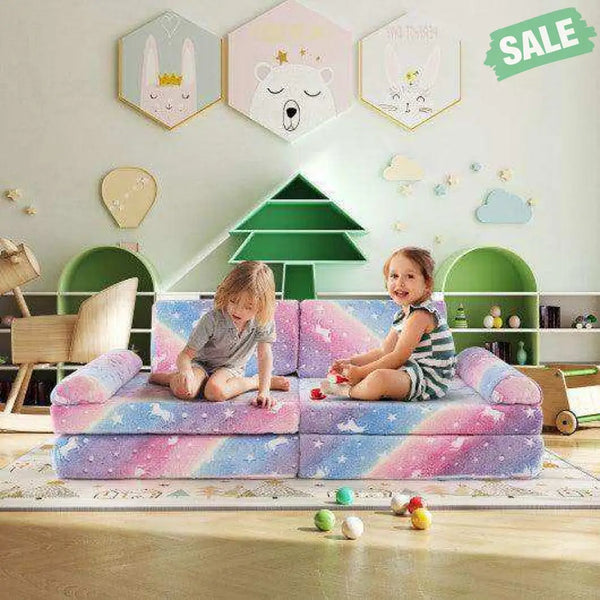 8 Pieces Modular Kids Play Couch Glow in the Dark Toddler Sectional Sofa-Multicolor