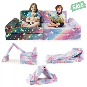 8 Pieces Modular Kids Play Couch Glow in the Dark Toddler Sectional Sofa-Multicolor