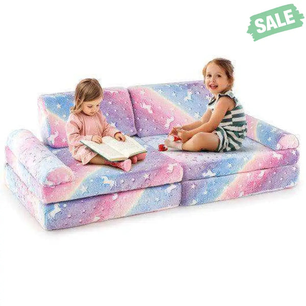 8 Pieces Modular Kids Play Couch Glow in the Dark Toddler Sectional Sofa-Multicolor