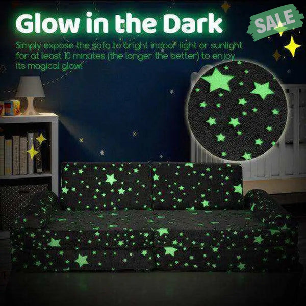 8 Pieces Modular Kids Play Couch Glow in the Dark Toddler Sectional Sofa-Gray
