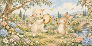 Watercolor Lamb and Bunny Music Wall Mural, image 3