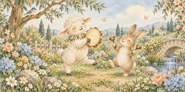 Watercolor Lamb and Bunny Music Wall Mural, image 3