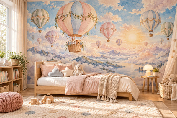 Watercolor Hot Air Balloon Festival Wall Mural, image 2