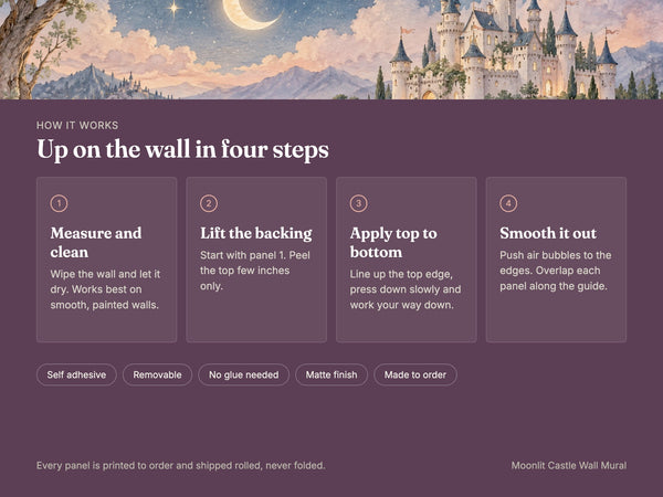 Watercolor Moonlit Castle Fairy Tale Wall Mural, image 9