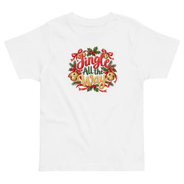 Jingle All the Way toddler t-shirt in white, front view