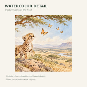 Watercolor Cheetah Cub Safari Wall Mural, image 4
