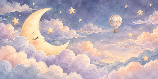 Watercolor Twilight Moon Hot Air Balloon Wall Mural, image 3
