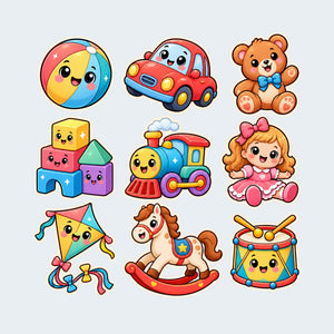 Cute Toys Wall Decals, Set of 9, First Words Stickers, image 1