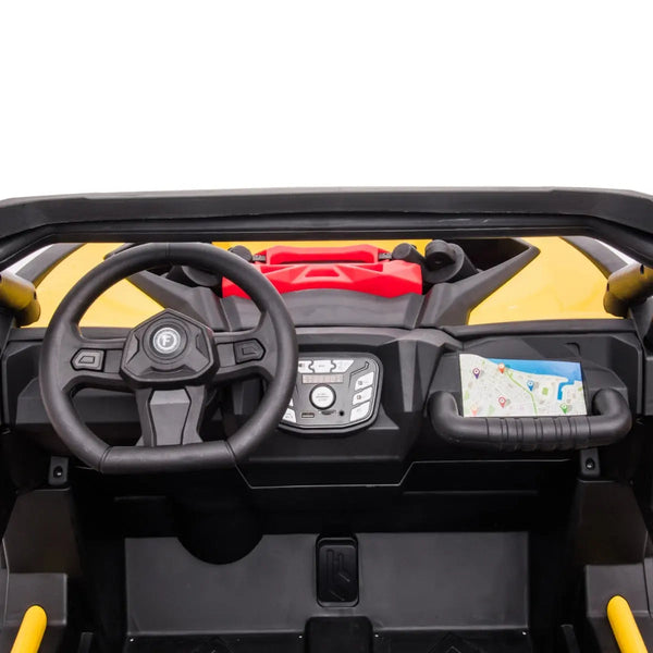 24V Freddo Storm UTV 2 Seater ride-on car for kids, angled view showcasing its sleek design and features.