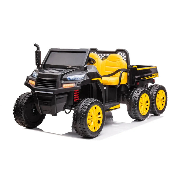 24V Freddo Tractor Trailer 2 Seater Ride-on with Dump Cart and Remote, shown at a 15-degree angle.