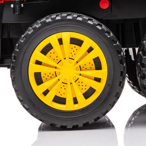 24V Freddo Tractor Trailer 2 Seater Ride-on with Dump Cart and Remote, angled view showcasing fun outdoor play for kids.