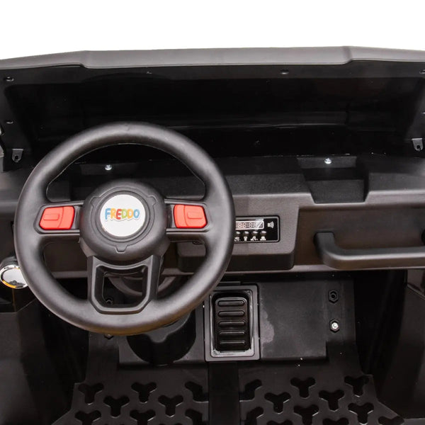 24V Freddo Tractor Trailer 2 Seater Ride-on with Dump Cart and Remote, viewed from angle 21. Perfect for kids!