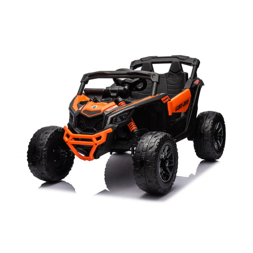 Kids electric ride-on 24V Can-Am Maverick UTV, single-seater, angled view showcasing fun design and features.