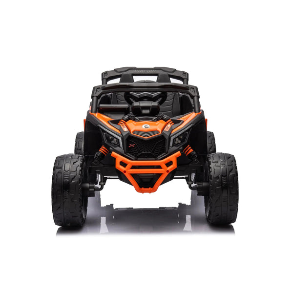 Kids electric ride-on 24V Can-Am Maverick UTV, 1-seater, angled view showcasing fun design and features.