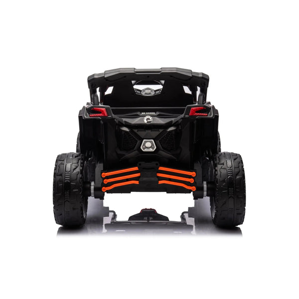 Kids electric ride-on 24V Can-Am Maverick UTV, 1-seater, angled view showcasing fun outdoor adventure.