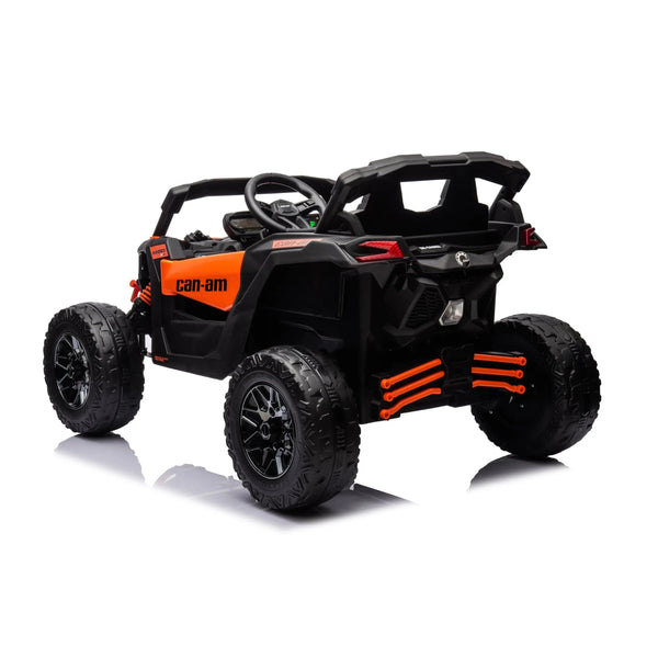 Kids electric ride-on 24V Can-Am Maverick UTV, one-seater, angled view showcasing fun and adventure for toddlers.
