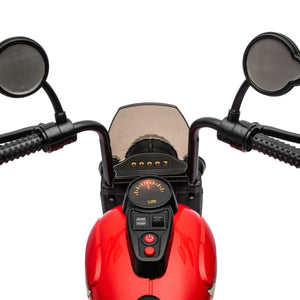 12V Freddo Kids Cruiser motorcycle for one, angled view showcasing vibrant design and fun ride-on features.