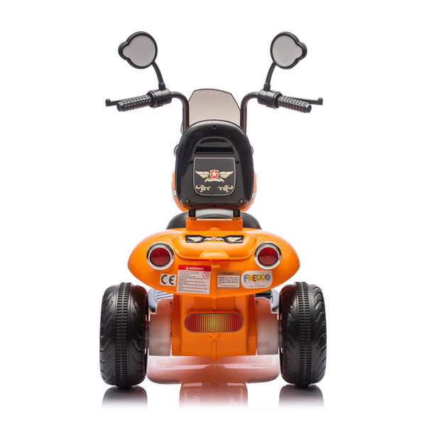 12V Freddo Kids Cruiser motorcycle for kids, one-seater ride-on car, angled view showcasing fun design and features.