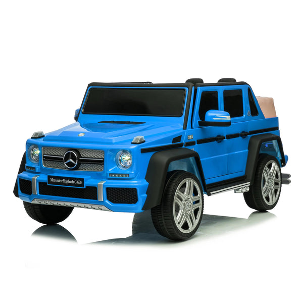 12V Mercedes Maybach G650 Landaulet ride-on car for kids, single seater, angled view showcasing luxury design.