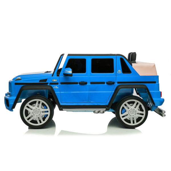 "12V Mercedes Maybach G650 Landaulet ride-on car for kids, angled view showcasing luxury design and features."