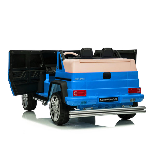 12V Mercedes Maybach G650 Landaulet ride-on car for kids, single seater, angled view showcasing luxury design.