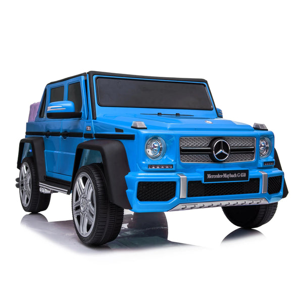 12V Mercedes Maybach G650 Landaulet ride-on car for kids, one seater, angled view showcasing luxury design.