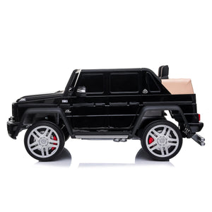 12V Mercedes Maybach G650 Landaulet ride-on car for kids, angle view showcasing sleek design and luxury features.