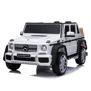 12V Mercedes Maybach G650 Landaulet ride-on car for kids, angled view showcasing luxury design and features.