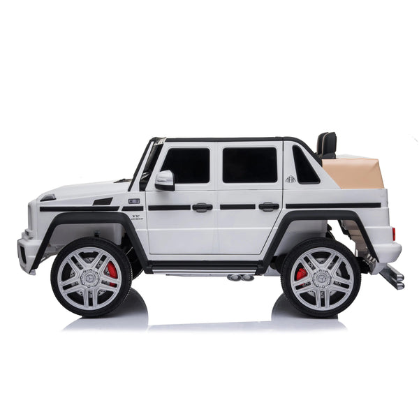 12V Mercedes Maybach G650 Landaulet ride-on car for kids, single seater, angled view showcasing luxury design.