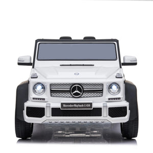 12V Mercedes Maybach G650 Landaulet ride-on car for kids, angled view showcasing luxury design and features.
