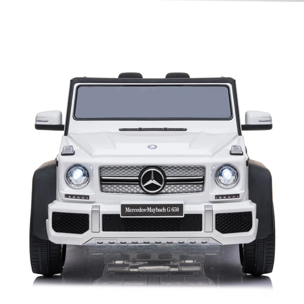 12V Mercedes Maybach G650 Landaulet ride-on car for kids, angled view showcasing luxury design and features.