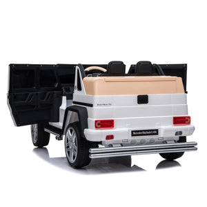 12V Mercedes Maybach G650 Landaulet ride-on car for kids, angled view showcasing luxury design and features.