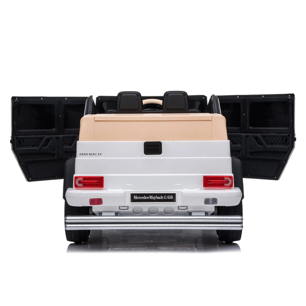 12V Mercedes Maybach G650 Landaulet ride-on car for kids, angled view showcasing luxury design and features.