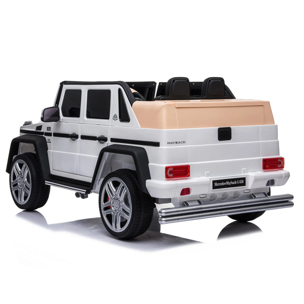 12V Mercedes Maybach G650 Landaulet ride-on car for kids, single seater, angled view showcasing luxury design.
