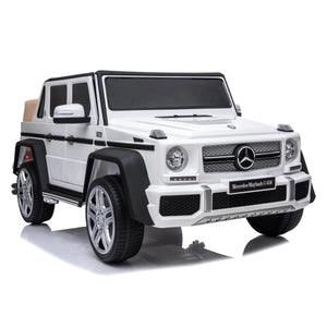 12V Mercedes Maybach G650 Landaulet ride-on car for kids, angled view showcasing luxury design and features.