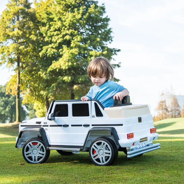 12V Mercedes Maybach G650 Landaulet ride-on car for kids, 1 seater, angled view showcasing luxury design.