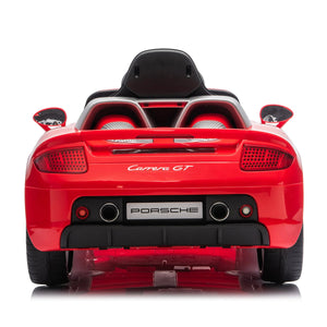 12V Porsche Carrera GT ride-on car for kids, angle view showcasing sleek design and vibrant colors.