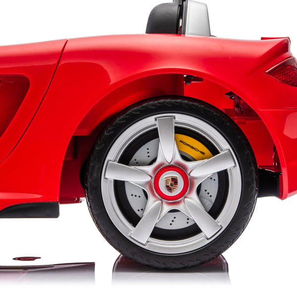 12V Porsche Carrera GT ride-on car for kids, single seater, angled view showcasing sleek design and vibrant colors.