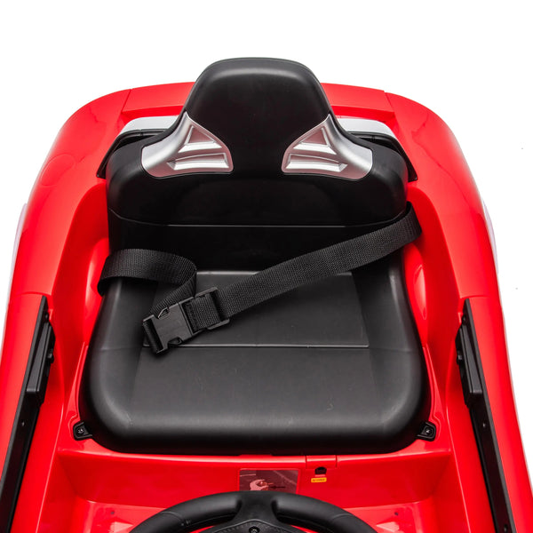 12V Porsche Carrera GT ride-on car for kids, angled view showcasing sleek design and vibrant colors.