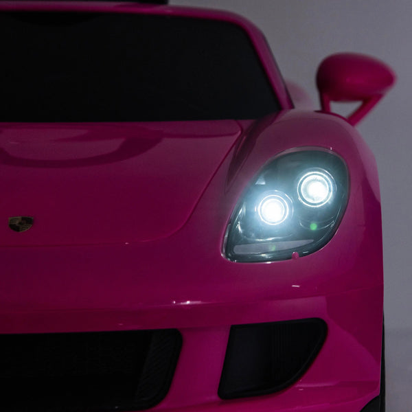 12V Porsche Carrera GT ride-on car for kids, angled view showcasing sleek design and vibrant colors.