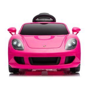 12V Porsche Carrera GT ride-on car for kids, angle view showcasing sleek design and vibrant colors.