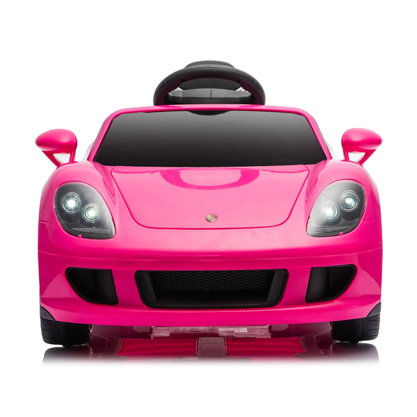 12V Porsche Carrera GT ride-on car for kids, angle view showcasing sleek design and vibrant colors.