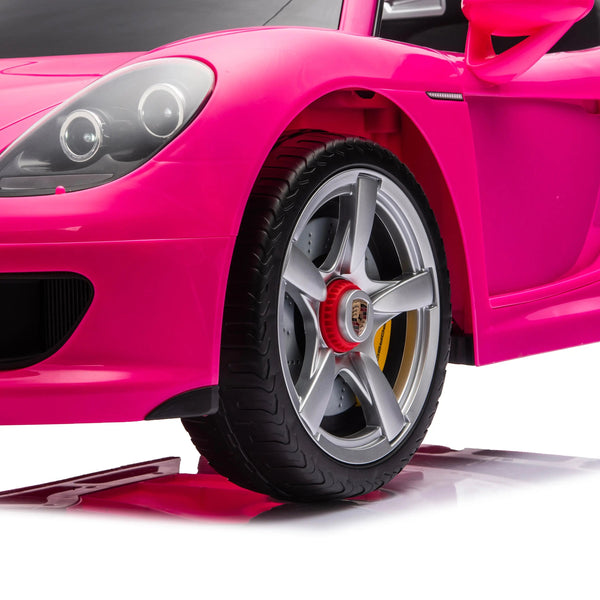 12V Porsche Carrera GT 1 Seater Ride On Car for kids, angled view showcasing sleek design and vibrant colors.