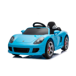 12V Porsche Carrera GT ride-on car for kids, angle view showcasing sleek design and vibrant colors.