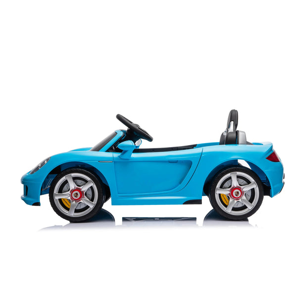 12V Porsche Carrera GT ride-on car for kids, angle view showcasing sleek design and vibrant colors.