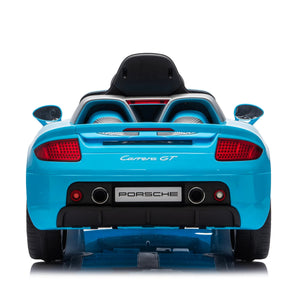 12V Porsche Carrera GT ride-on car for kids, angled view showcasing sleek design and vibrant colors.