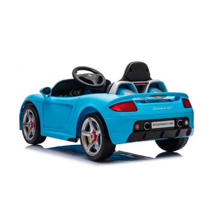 12V Porsche Carrera GT ride-on car for kids, angled view showcasing sleek design and vibrant colors.
