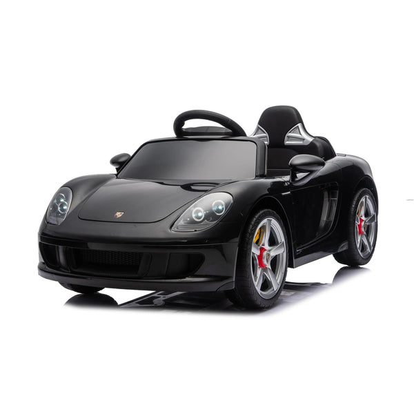 12V Porsche Carrera GT ride-on car for kids, single seater, angled view showcasing sleek design and vibrant colors.