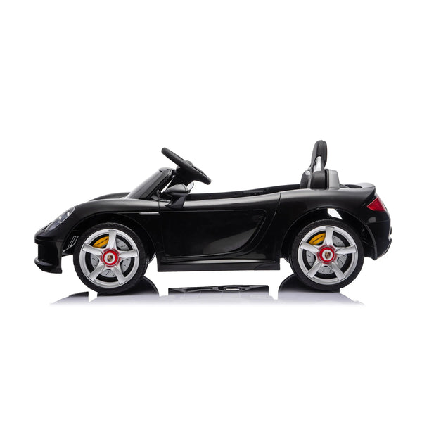 12V Porsche Carrera GT ride-on car for kids, 1-seater, angled view showcasing sleek design and vibrant colors.